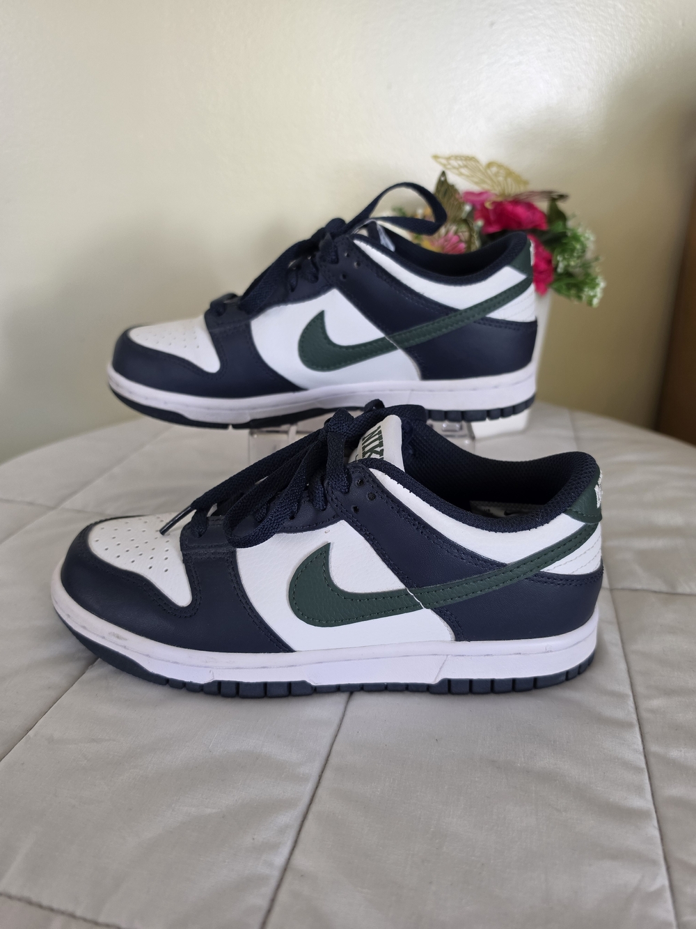 Nike Dunk Low Style Sneakers - Navy, White & Forest Green 4.5Y Unisex